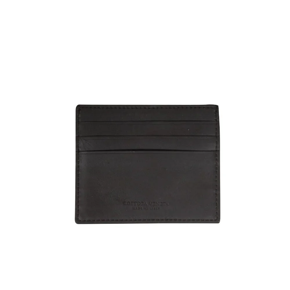 Bottega Veneta Mens Card Holder Brown Leather Yellow I.D Wallet Holder 3 Slot